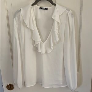 SHEIN White Ruffle V-Neck Women's Top